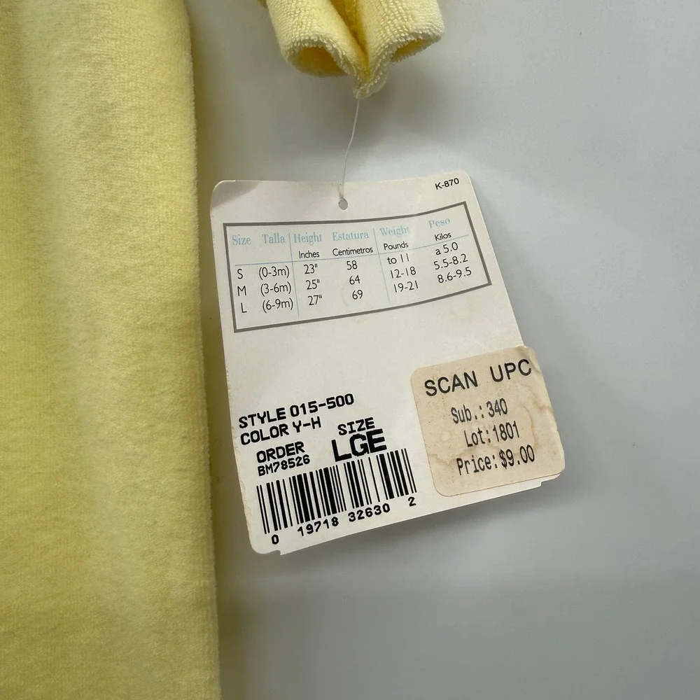 Vintage carters baby yellow bear sleeper one piece footed 6-9 mos terry cloth‎